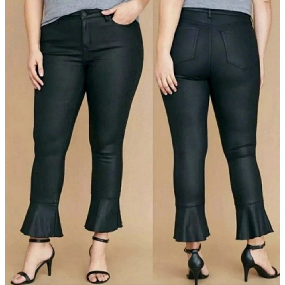 Lane Bryant Faux Leather Look Ruffle Hem Skinny Crop Jeans Mid‎ Rise 20R Edgy